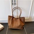 Brown suede minimalist tote bag with long shoulder straps for daily commuting - Brown (Without Charm)
