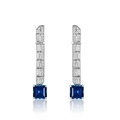 Elegant S925 silver long drop earrings featuring square blue sapphire and white zircon - 925 Silver / Sapphire Blue