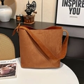 Brown frosted suede hobo tote bag with wide strap in a minimalist retro design - Brown