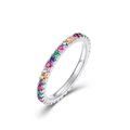 Elegant S925 sterling silver band ring with rainbow zircon gemstones on white background - HK11# / Rainbow