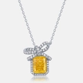 Collana in argento S925 con pendente diamante giallo taglio smeraldo e fiocco di cristalli - Argento 925 / Oro Bianco Argento Spesso - Con Catena