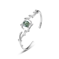 Bracciale aperto in argento S925 con agata muschiata verde e design a rami - Aperto 6.5 Pollici