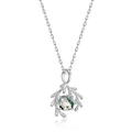 Halskette aus S925 Sterlingsilber im Geweih-Design mit rundem grünem Moosachat-Anhänger - 925er Silber / Grüner Moosachat (Anhänger ohne Kette)
