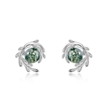 S925 silver stud earrings featuring green moss agate stones with natural vine leaf accents - 925 Silver / Green Moss Agate Stud Earrings