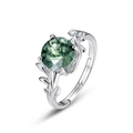 Anello in argento S925 con agata muschiata verde e design a forma di foglia - Regolabile US 7 / Argento con Agata Muschiata