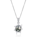 Collana girasole in argento S925 con agata muschiata verde e zirconi marquise - Pendant Only (Without Chain) / Argento 925