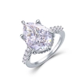 Elegant pear cut high carbon diamond ring in S925 silver with sparkling side stones - US8# / Silver