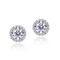 Orecchini a lobo in argento S925 con moissanite e contorno di diamanti luccicanti - Argento 925 (Con Certificato Moissanite GRA) / Oro Bianco (Pietra Principale 5mm 0.87CT)