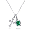 S925 silver necklace with emerald cut green pendant and iced-out gothic cross - Pendant Only (Without Chain) / 925 Silver