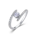 Schitterende S925 zilveren moissaniet ring met gekruiste band en pavé-gezette stenen - US 7 (Met GRA Moissaniet Certificaat) / Dik Zilver Witgoud (4 Cirkelvormige Hoofdsteen)