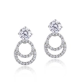 S925 silver moissanite earrings with double geometric circles and pavé stones - 925 Silver (With GRA Moissanite Certificate) / Silver