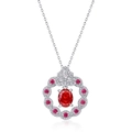 Collana di lusso in argento S925 con pendente ovale in cristallo rosso e pavé di diamanti - Pendente Rosso Solo (Senza Catena) / Argento 925