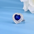 Elegant S925 silver ring featuring a heart-cut deep blue gemstone with halo diamonds - HK14# / Created Sapphire (9*9mm Heart)