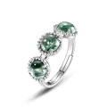 Vintage S925 zilveren open ring met drie natuurlijke groene mosagaat stenen in retrostijl - Verstelbaar HK12# / Dik Zilver Wit Goud