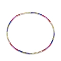 Regenbogen Tennis-Halskette mit S925 Silberbasis und bunten Zirkon-Steinen im Verlauf - 925er Silber / Silber