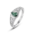 Retro S925 silver moss agate ring with waterdrop gemstone and vintage filigree design - Adjustable (US 6#) / Silver