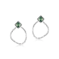 S925 Sterling Silver Moss Agate Earrings with removable geometric rings for women - 925 Silver / Bright Silver