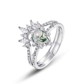 S925 zilveren ringenset met peervormige mosagaat en marquise-geslepen zirkoon - US 7# / Zilver