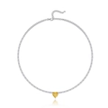 Collar de plata S925 con gema amarilla en forma de corazón y pavé de circonitas - Plata 925 / Oro Blanco Plata Gruesa