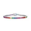 Elegante pulsera tenis arcoíris en plata S925 con circonitas cuadradas de colores - Plata 925 / Platino de Plata Gruesa (180mm)