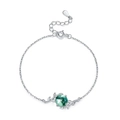 Bracelet vintage en argent S925 avec agate mousse naturelle et détails de feuilles - Style Agate Mousse