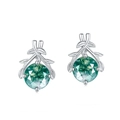 Elegant S925 sterling silver moss agate stud earrings with green olive branch design - 925 Silver / Thick Silver White Gold
