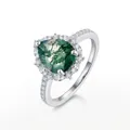 S925 silver pear cut moss agate ring with white zircon halo and sparkling accents - US Size 6 / Ring / 925 Silver / Silver