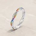 Regenbogen Ring aus S925 Sterlingsilber mit bunten Zirkonia Steinen in gedrehter Form - US6# / Möbius Regenbogen-Zirkonia-Ring (RG017724)