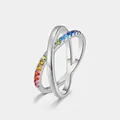 Minimalistischer S925-Silberring mit doppelter Kreuzung und bunten Regenbogen-Zirkonia - US6# / Doppelring Regenbogen-Zirkonia-Ring (RG017726)