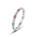 Regenboog zirkonia S925 sterling zilveren ring met kleurrijke edelstenen in 45 graden beeld - US6# / Dik Zilver Wit Goud