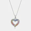 Regenboog hart hanger ketting in S925 zilver met kleurrijke zirkonia en een zilveren ketting - Alleen Hanger (Zonder Ketting) / 925 zilver / Dik Zilver Wit Goud