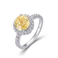 Anello in argento sterling S925 con zircone giallo rotondo circondato da pietre bianche - US 7# / Zircone 3A Giallo Chiaro
