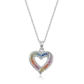 Elegante S925 Silberkette mit Herzanhänger und bunten Regenbogen-Zirkonia-Steinen - 925er Silber / Anhänger Ohne Kette