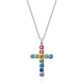 Rainbow gemstone cross necklace in S925 sterling silver with colorful zircon pendants - Thick Silver White Gold Plated (No Chain) / 925 Silver