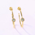 Gold plated large hoop earrings with light blue round gemstones and zircon accents - 10K Gold + Electrophoretic Lacquer / Blue Zirconia - 10K Gold Plated