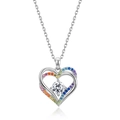 Collana a cuore in argento S925 con pietre arcobaleno e pietra centrale tonda - Solo Ciondolo (Senza Catena) / Argento 925