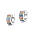 Boucles d'oreilles créoles en argent S925 avec quatre rangées de zircons arc-en-ciel - Argent 925 / Argent (plaqué or blanc)