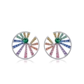 Elegante S925 sterling zilveren regenboog zirkoon oorknopjes met kleurrijk radiaal ontwerp - 925 zilver / Dik Zilver Wit Goud