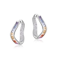 Pendientes irregulares de plata S925 con circonitas arcoíris degradadas y micro-pavé de cristal - Plata 925 / Oro Blanco Plata Gruesa