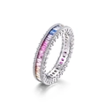 Rainbow eternity ring in 925 silver with gradient gems and micro-paved white zircons - US6# / Thick Silver White Gold