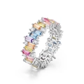 Elegante anello in argento S925 con zirconi rettangolari colorati dai toni arcobaleno - US6# / Oro Bianco Argento Spesso