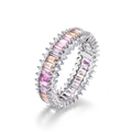 Rainbow baguette-cut zircon eternity ring with triple row sparkling crystal accents - US 6# / Thick Silver White Gold