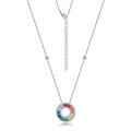Elegante collana in argento S925 con pendente circolare di pietre preziose arcobaleno - Argento 925 / Argento