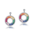 Elegante S925 zilveren hangende oorbellen met regenboog zirkoon en sprankelende kristallen - 925 zilver / Dik Zilver Wit Goud