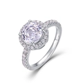 Anello di fidanzamento halo in argento S925 con zircone rotondo e pietre laterali - US 7# / Zircone 3A Bianco