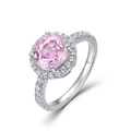 Anello halo in argento S925 con zircone rosa rotondo e pavé di pietre sui lati - US 7# / Zircone 3A Rosa