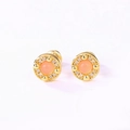 Elegant 10k gold stud earrings with round pink amethyst stone and halo zircon accents - 925 Silver / Synthetic Pink Crystal - White Rhinestone
