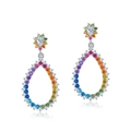 Rainbow gradient teardrop earrings in S925 sterling silver with multicolor cubic zirconia - 925 Silver / Thick Silver White Gold