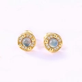 Elegant gold S925 silver stud earrings with blue moonstone and sparkling zircons - 925 Silver / Synthetic Blue Crystal - White Rhinestone