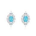 Orecchini a lobo in argento S925 con pietra ovale azzurro chiaro e alone di zirconi bianchi - Argento 925 / Oro Bianco Argento Spesso